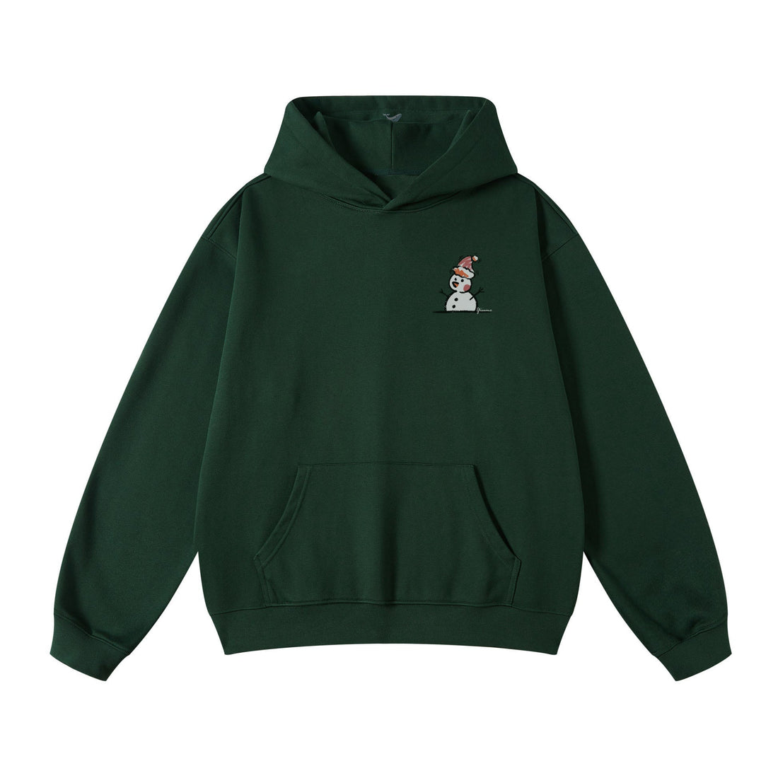 Dark green festive hoodie with snowman print for men.