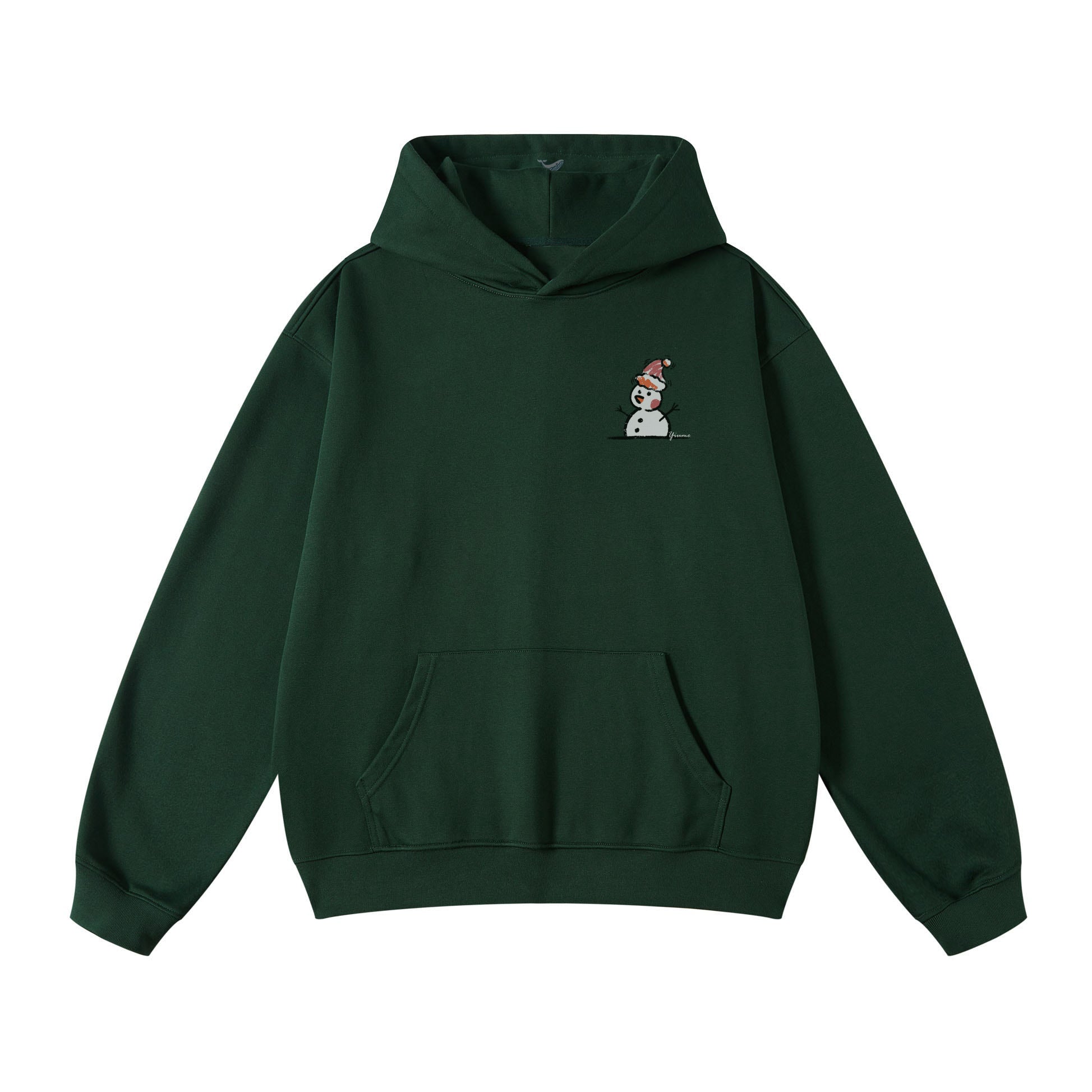 Dark green festive hoodie with snowman print for men.