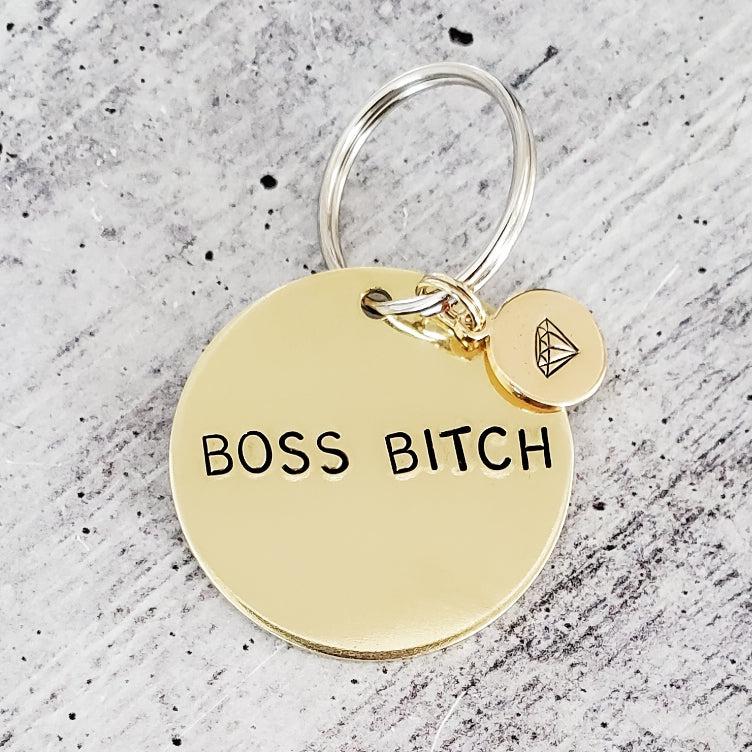BOSS BITCH Hand Stamped Brass Keychain