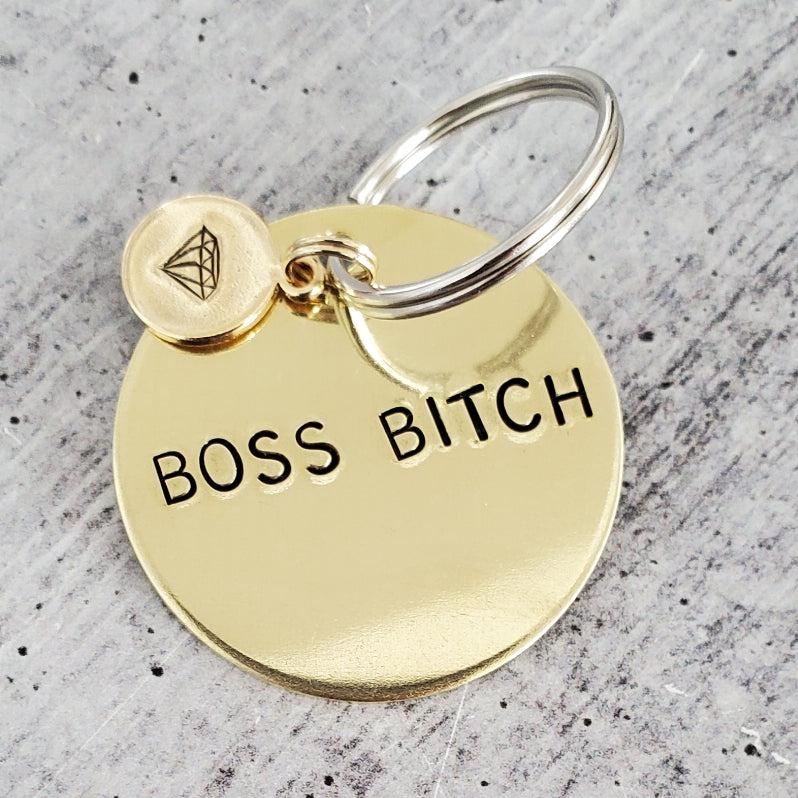 BOSS BITCH Hand Stamped Brass Keychain