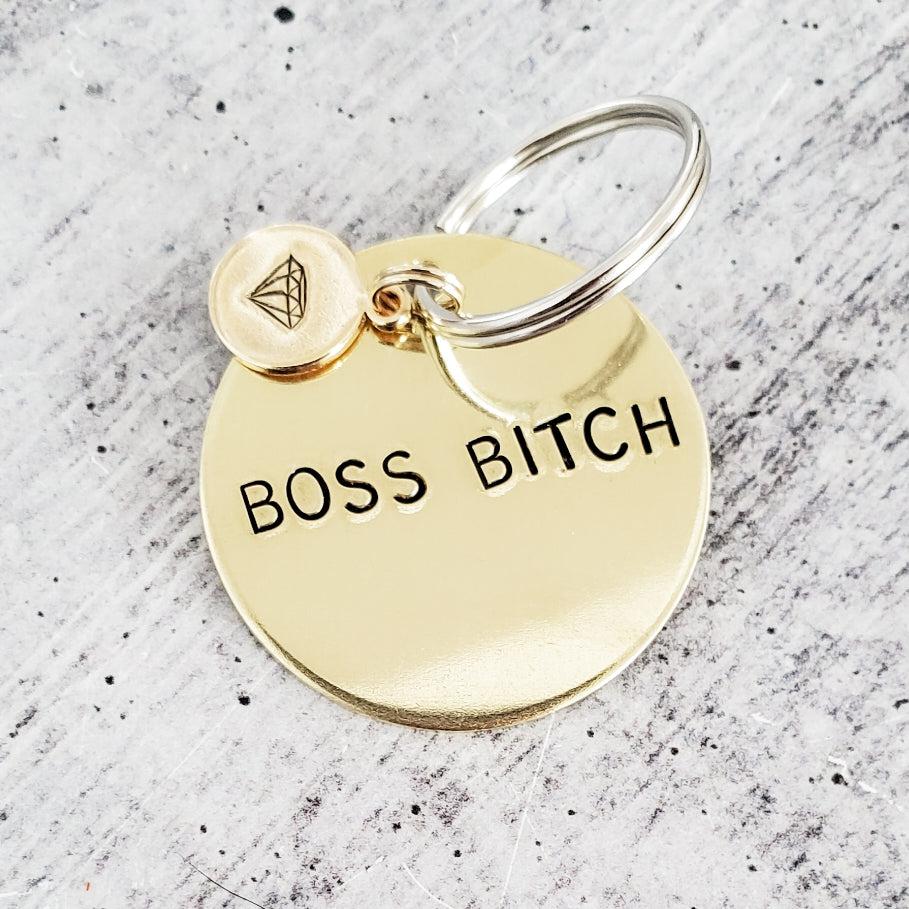 BOSS BITCH Hand Stamped Brass Keychain