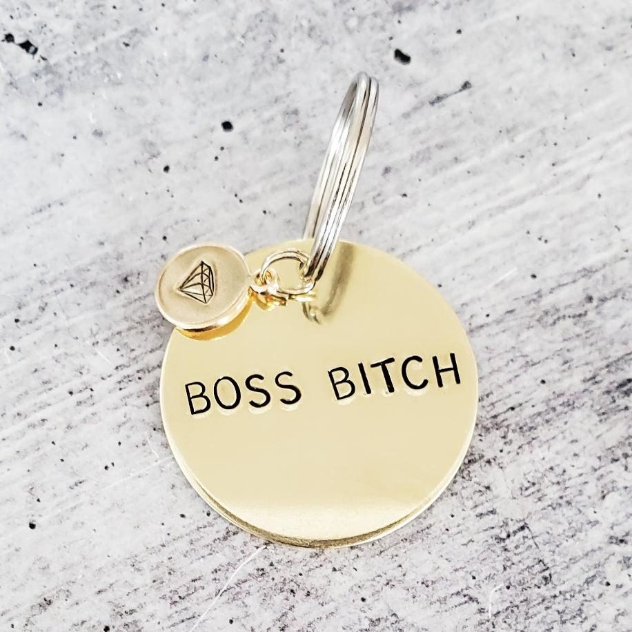 BOSS BITCH Hand Stamped Brass Keychain