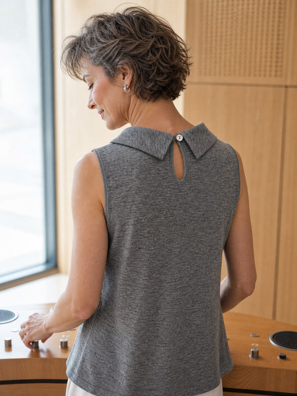 Wool Draped Collar Sleeveless Knit Top NADINE