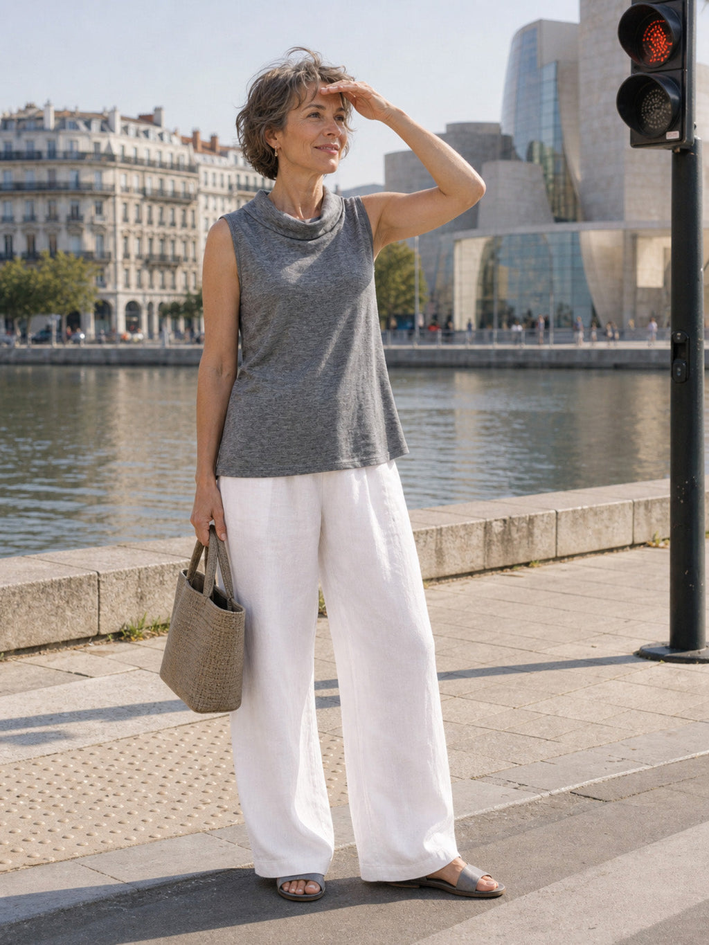 Wool Draped Collar Sleeveless Knit Top NADINE