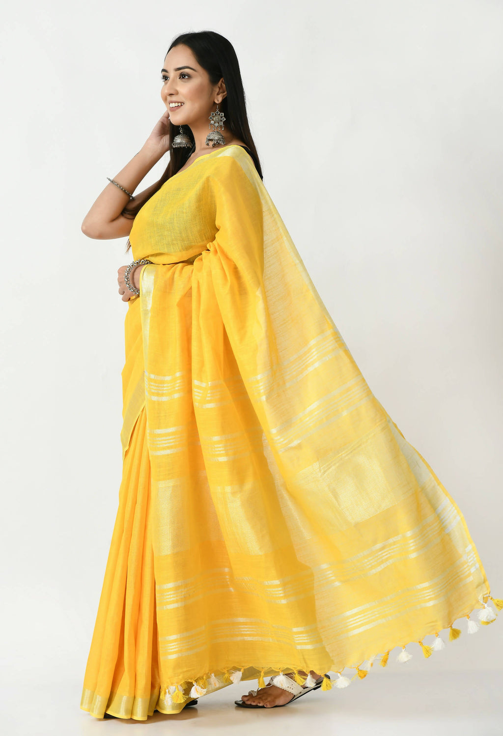 Yellow Bhagalpuri Handloom Silk Linen Saree with Blouse Piece