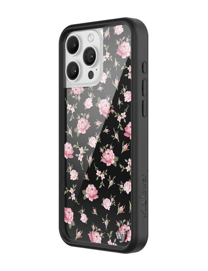 Black and Pink Floral iPhone Case with Rose Print - Image 2