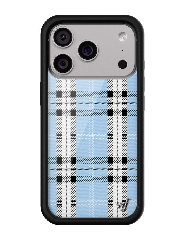 Blue Plaid Protective iPhone Case with Silver Emblem - Image 4