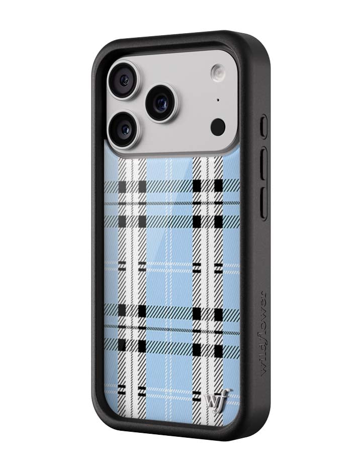 Blue Plaid Protective iPhone Case with Silver Emblem - Image 5