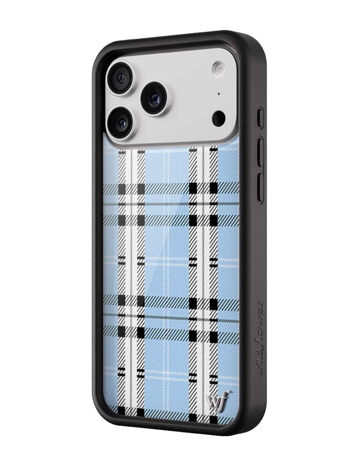 Blue Plaid Protective iPhone Case with Silver Emblem - Image 2