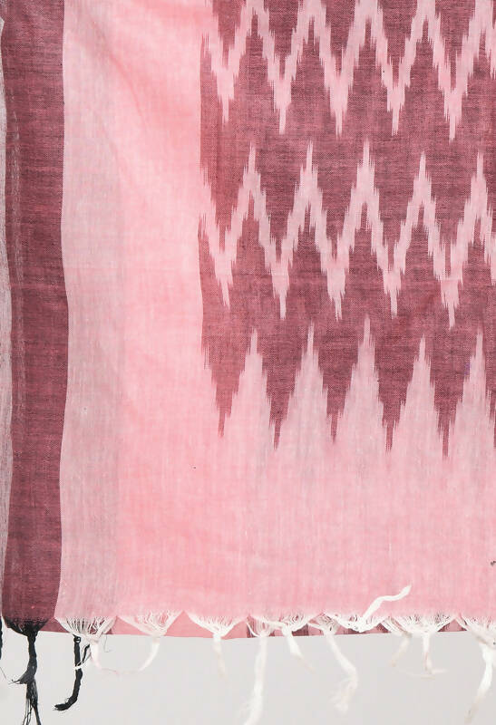 Handloom Cotton Ikkat Dupatta in Maroon with Light Pink