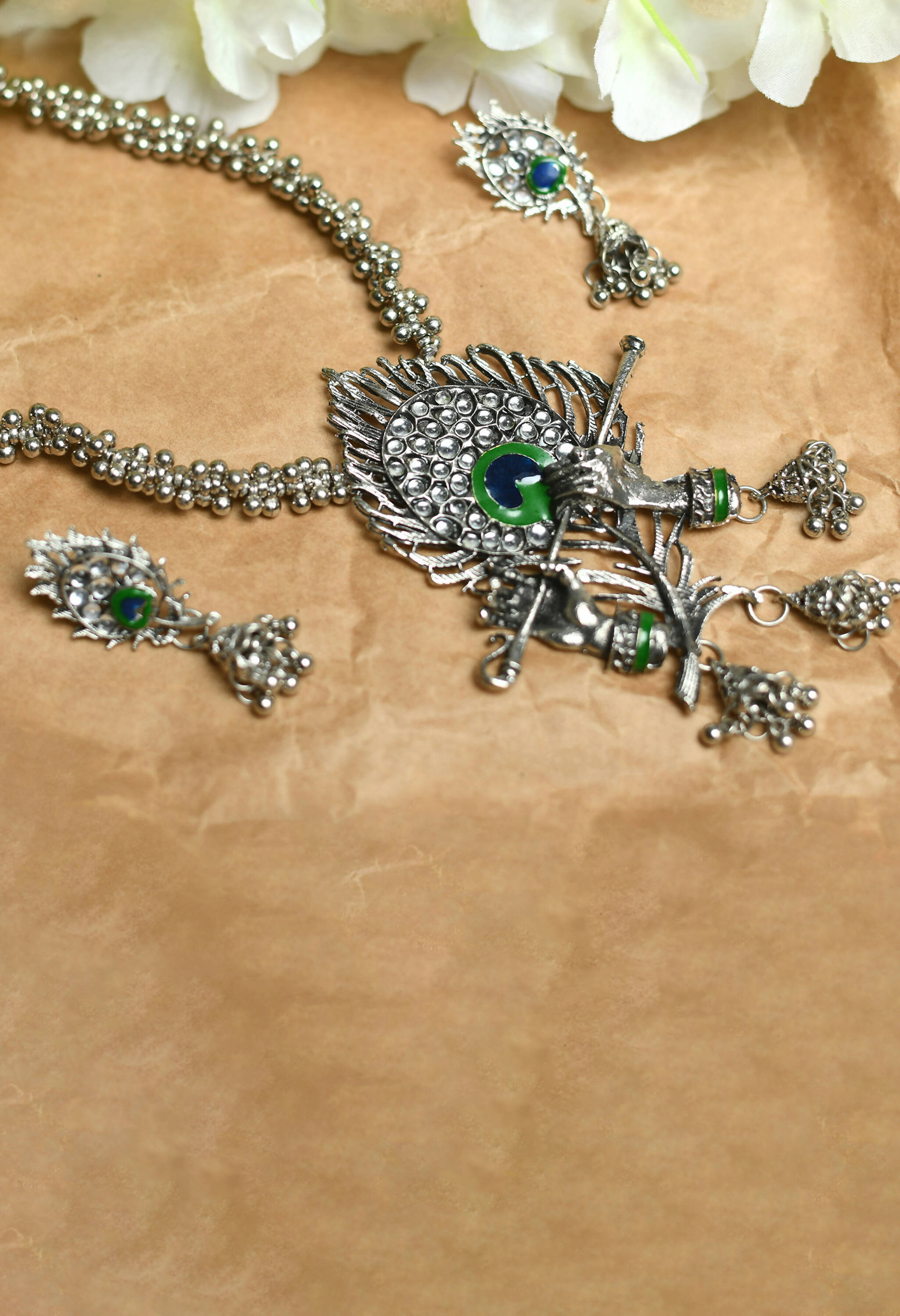 Oxidised Silver-Plated Bansuri Long Necklace for Women