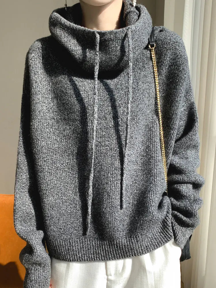Women's Thick Wool Blend Hooded Sweater Cozy Winter Knit Pullover - Image 12