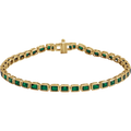 14K yellow gold bracelet featuring a row of emerald-cut natural tsavorite garnet stones.