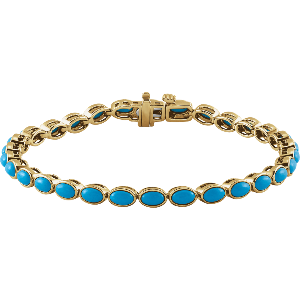 Azuré turquoise line bracelet crafted with natural turquoise stones and 14K yellow gold links.