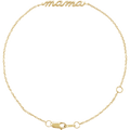 Polished gold Amour Mama script bracelet on a white background, minimalist jewelry style