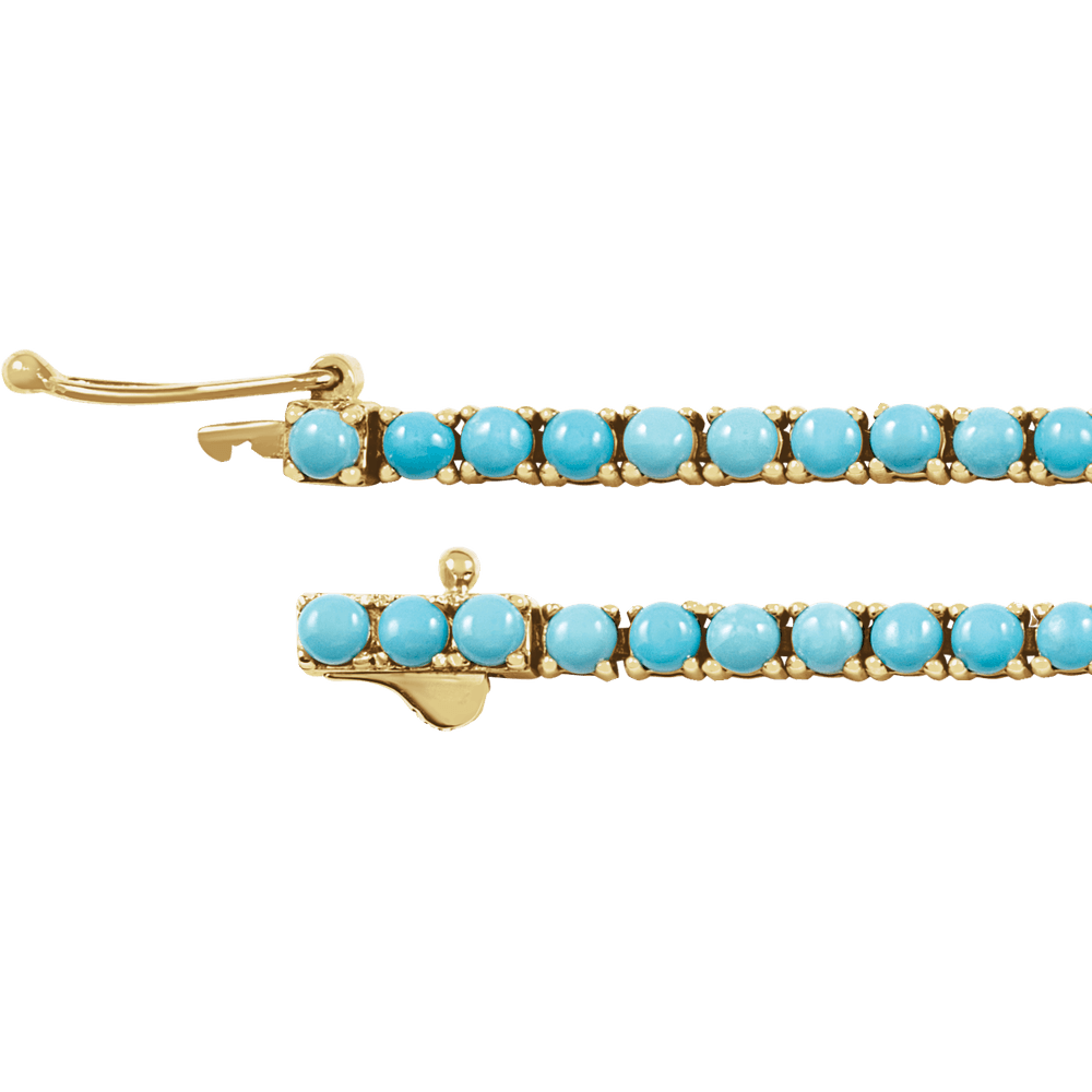 14K Yellow Gold Natural Turquoise Line Bracelet 7.5 Inch