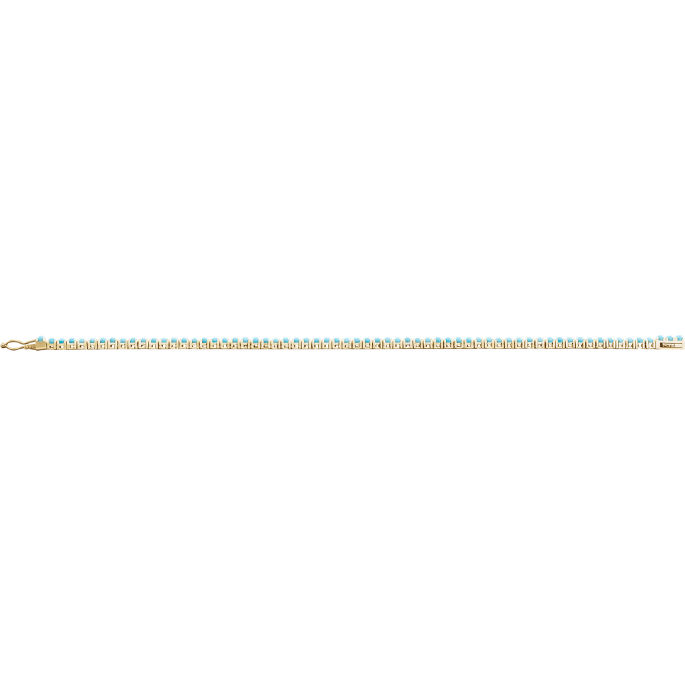 14K Yellow Gold Natural Turquoise Line Bracelet 7.5 Inch