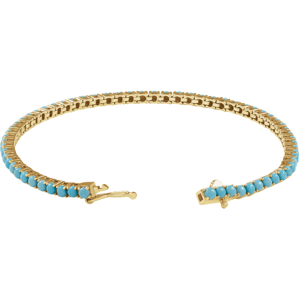 14K Yellow Gold Natural Turquoise Line Bracelet 7.5 Inch
