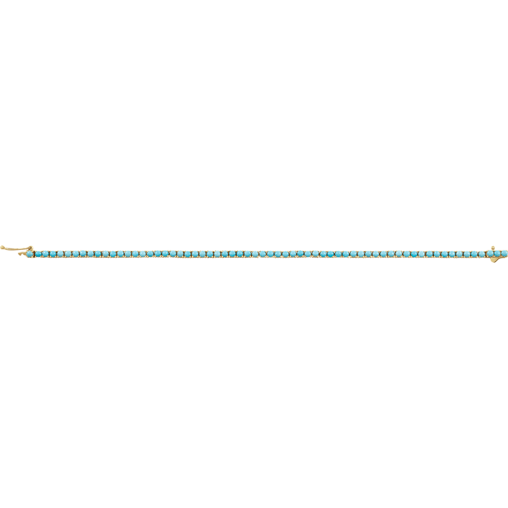 14K Yellow Gold Natural Turquoise Line Bracelet 7.5 Inch