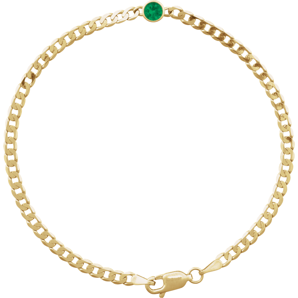 Natural Emerald Pavé 14K Yellow Gold Link Bracelet