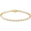14K yellow gold tennis bracelet featuring 38 oval-cut lab-grown diamonds on a white background.
