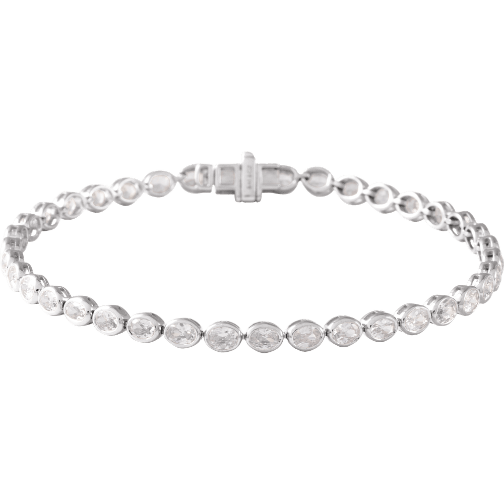 14K Yellow Gold Oval Lab-Grown Diamond Line Bracelet 7 Inch