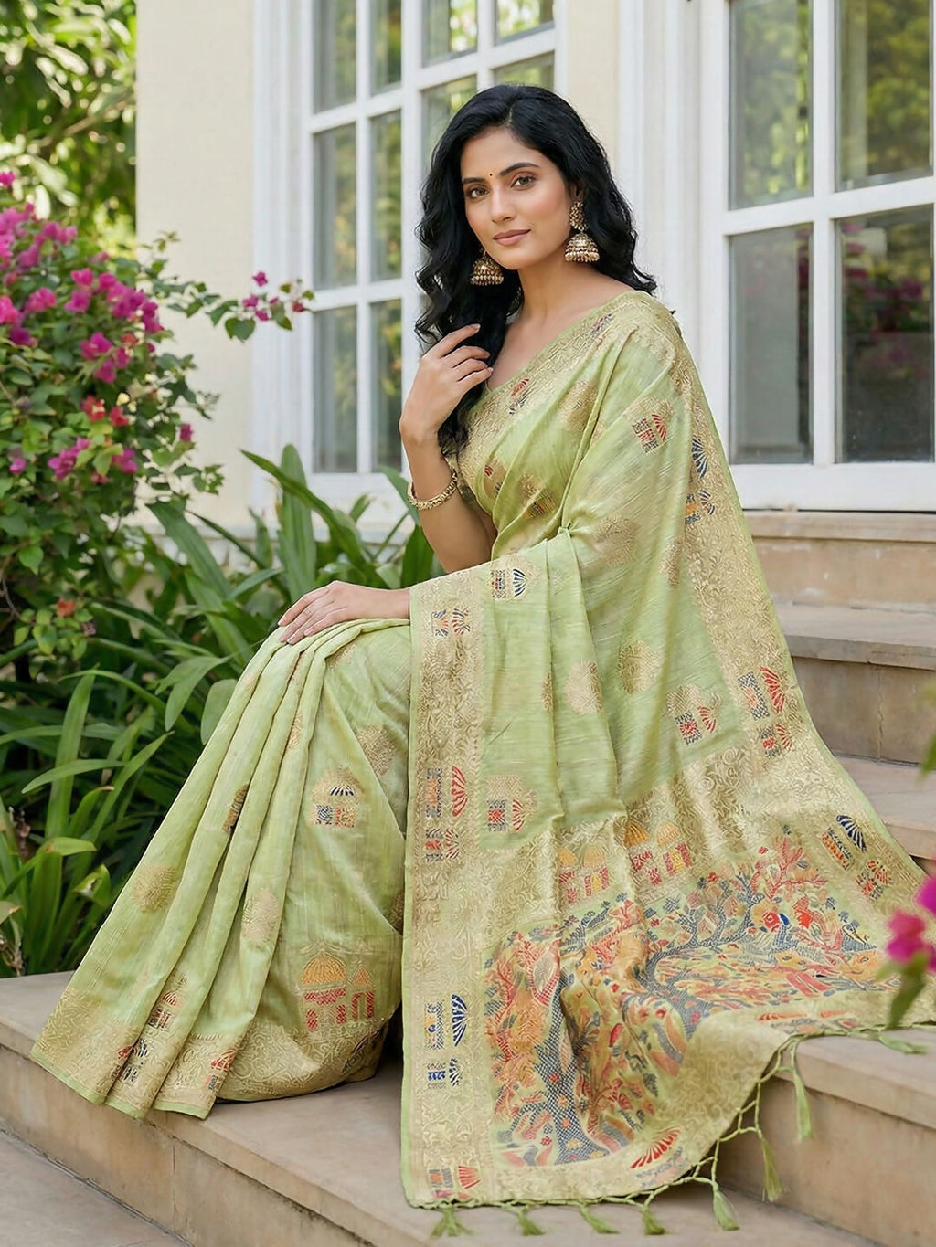 Light Green Linen Cotton Saree for Everyday Comfort