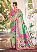 Prazu Fashion Pink And Light Green Kanjivaram Silk Weaving Wedding Wear Saree