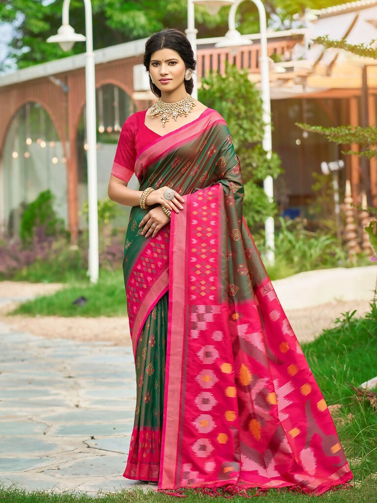 Mehendi Soft Silk Saree with Contrast Blouse