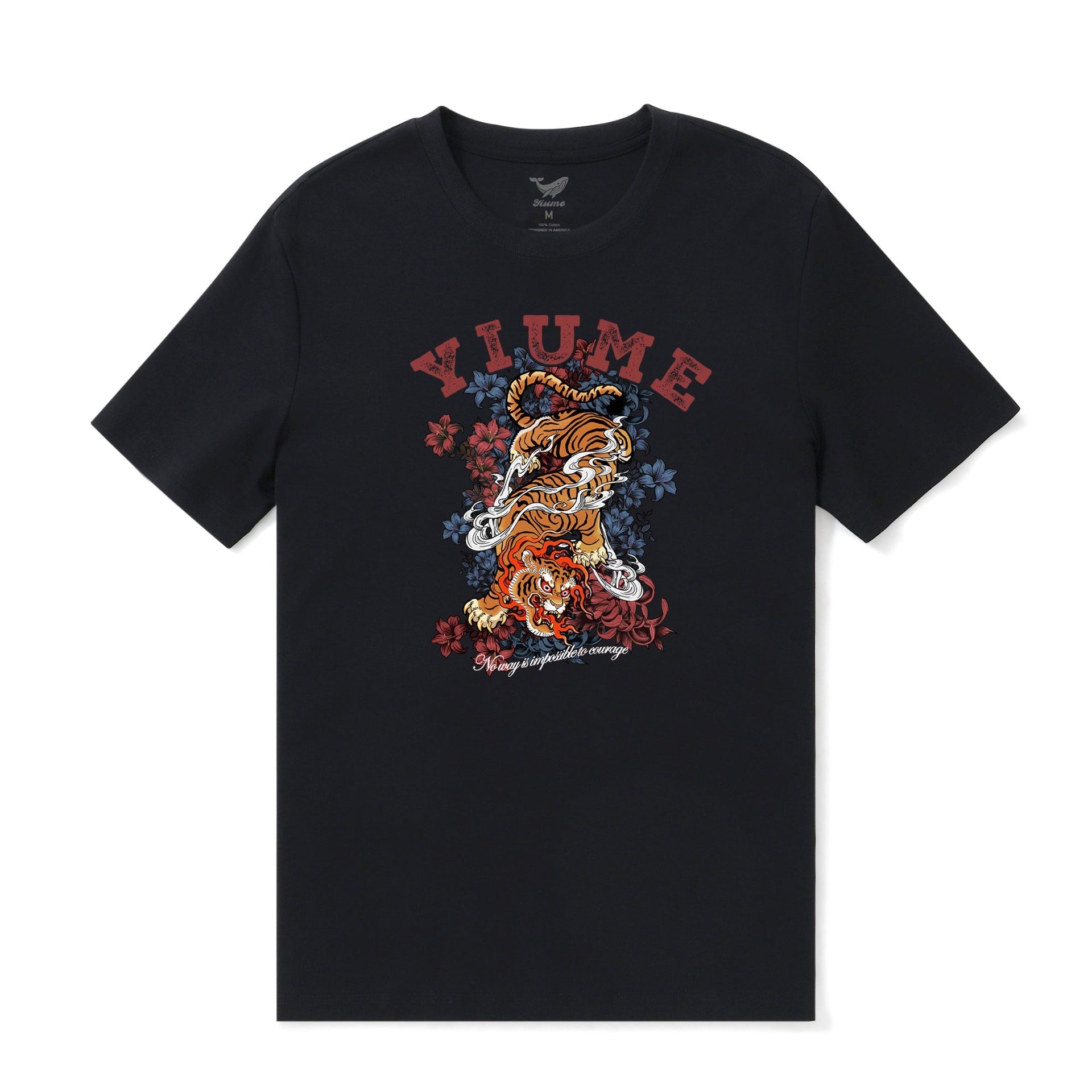 Men's Tiger and Chrysanthemum Graphic Cotton Tee in Black