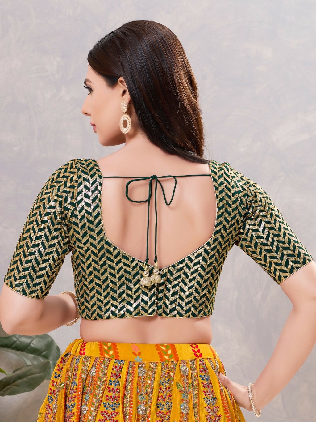 Women's Bottle-Green Silk Stitched Blouse – Minimalist Round Neck