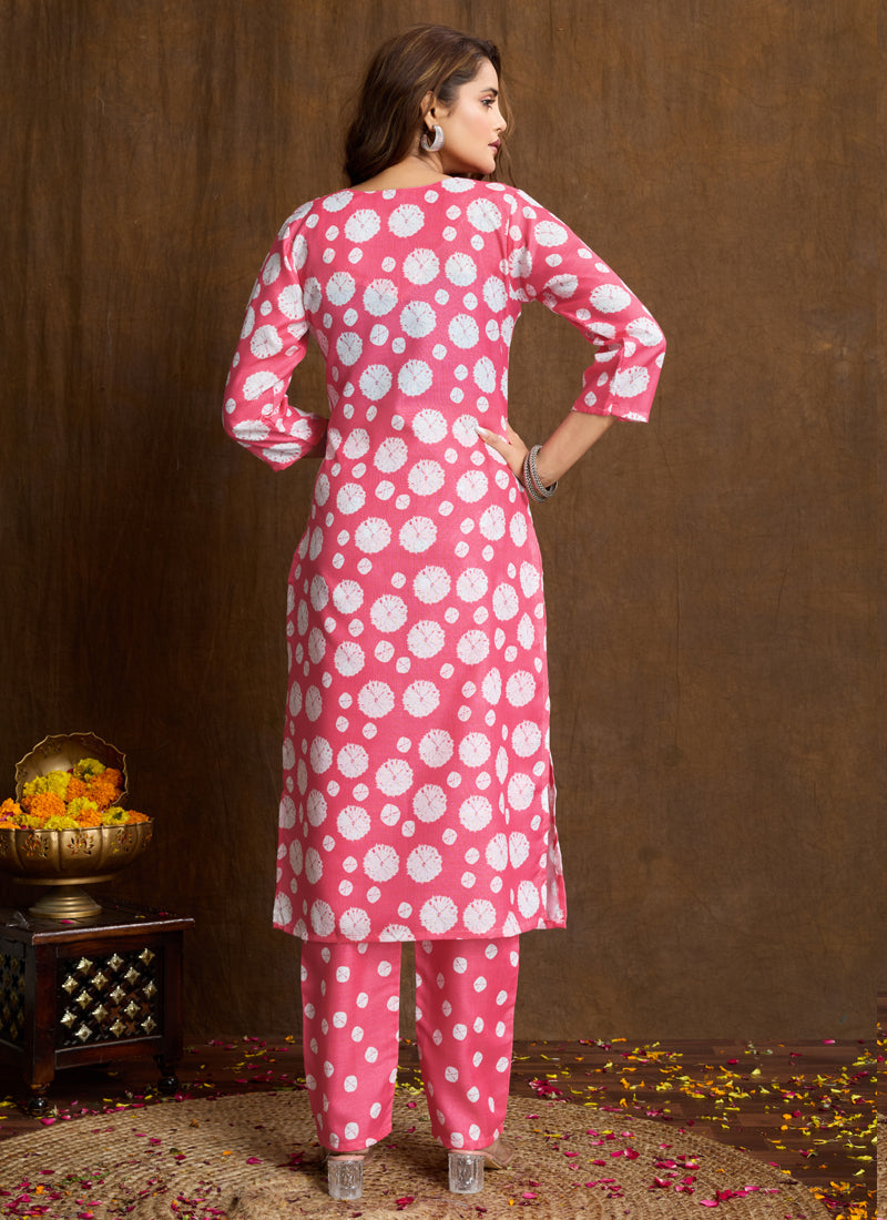 Light Pink Printed Cotton Blend Kurta Pant Set for Women