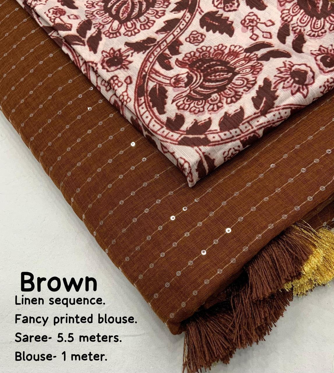 Brown Linen Saree with Self-Weaving Checks and Golden Pattu Border