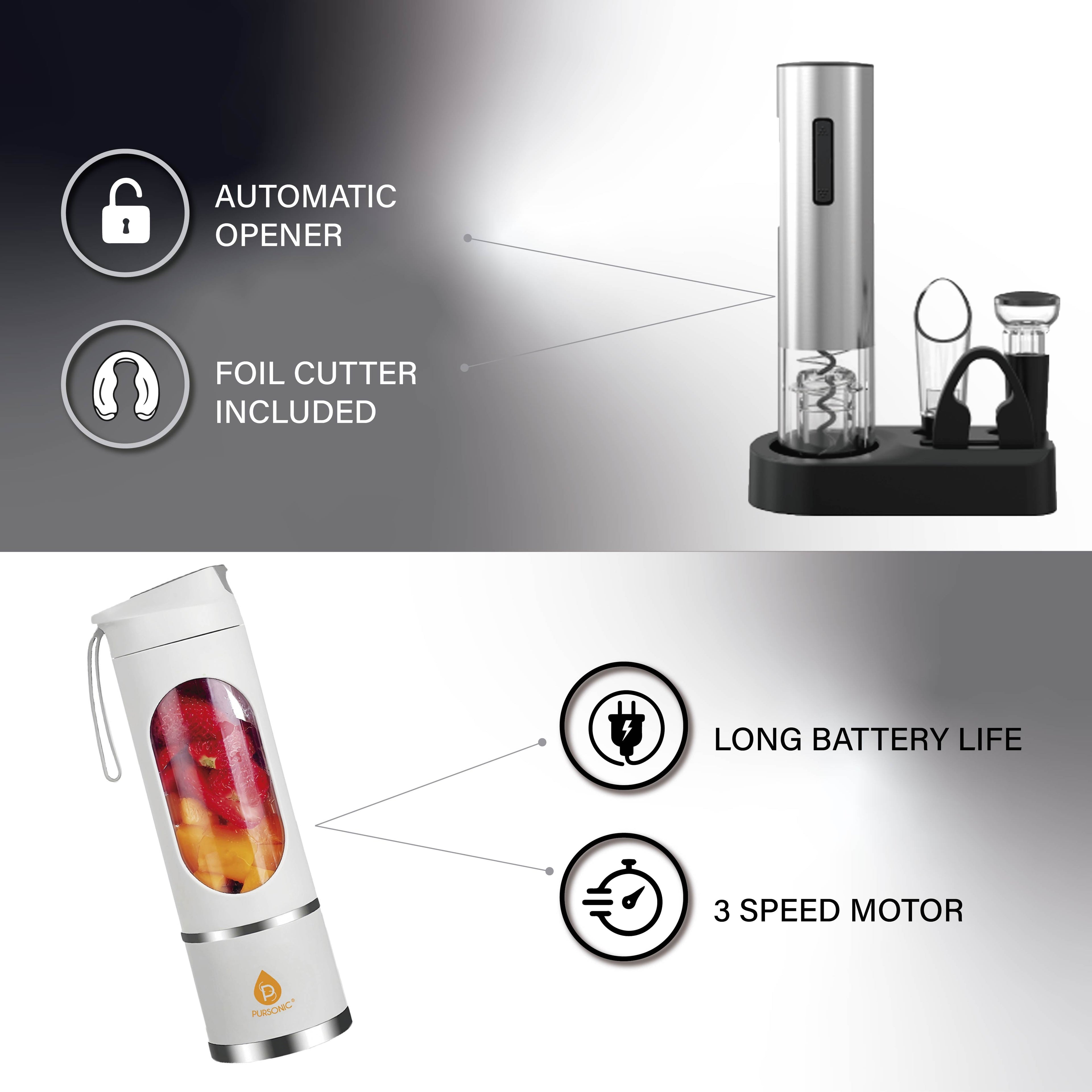 Premium Wine & Juice Duo: Electric Wine Opener + Travel Juicer Blender
