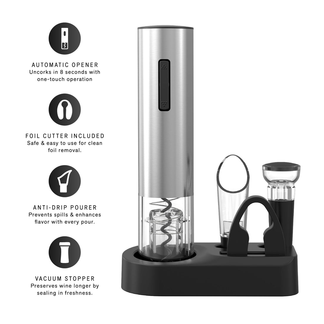 Pursonic 5-Piece Electric Wine Opener Set – 2 PACK Bundle