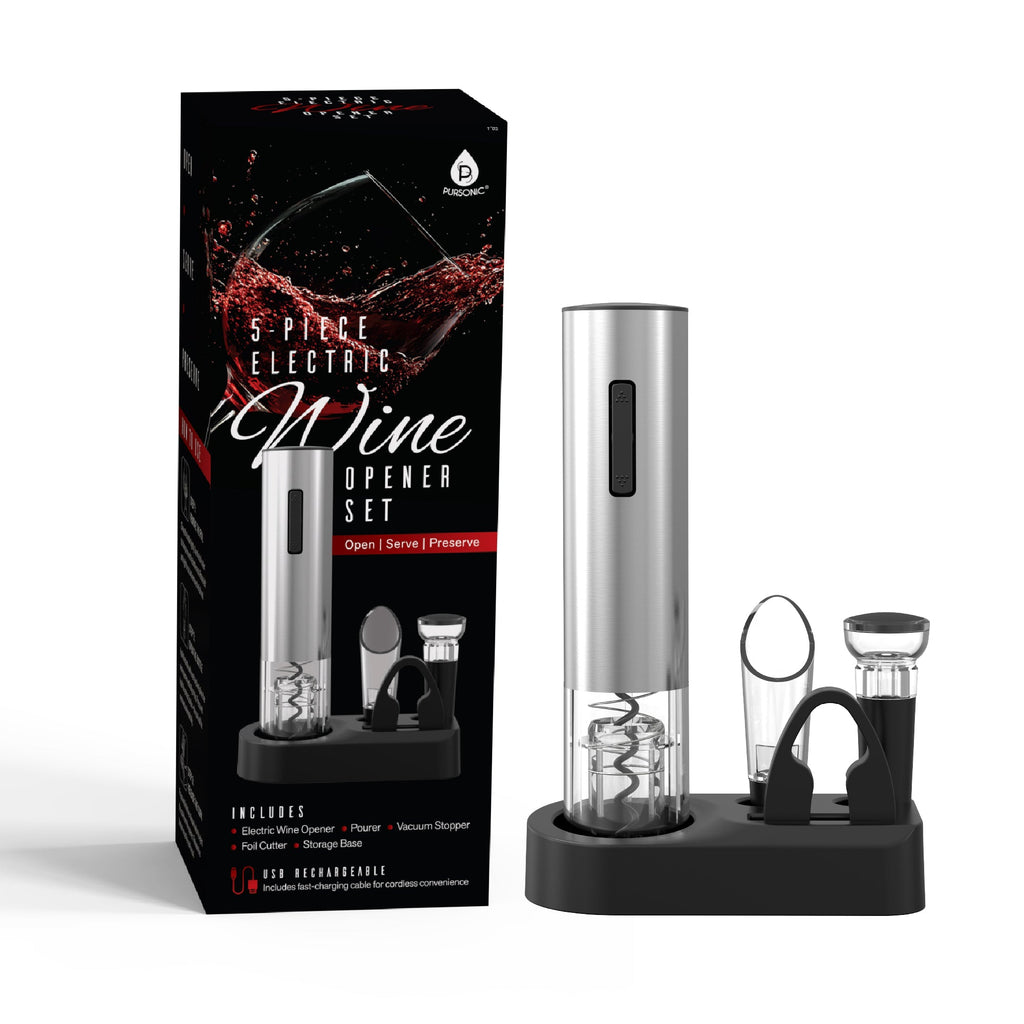 Pursonic 5-Piece Electric Wine Opener Set – 2 PACK Bundle