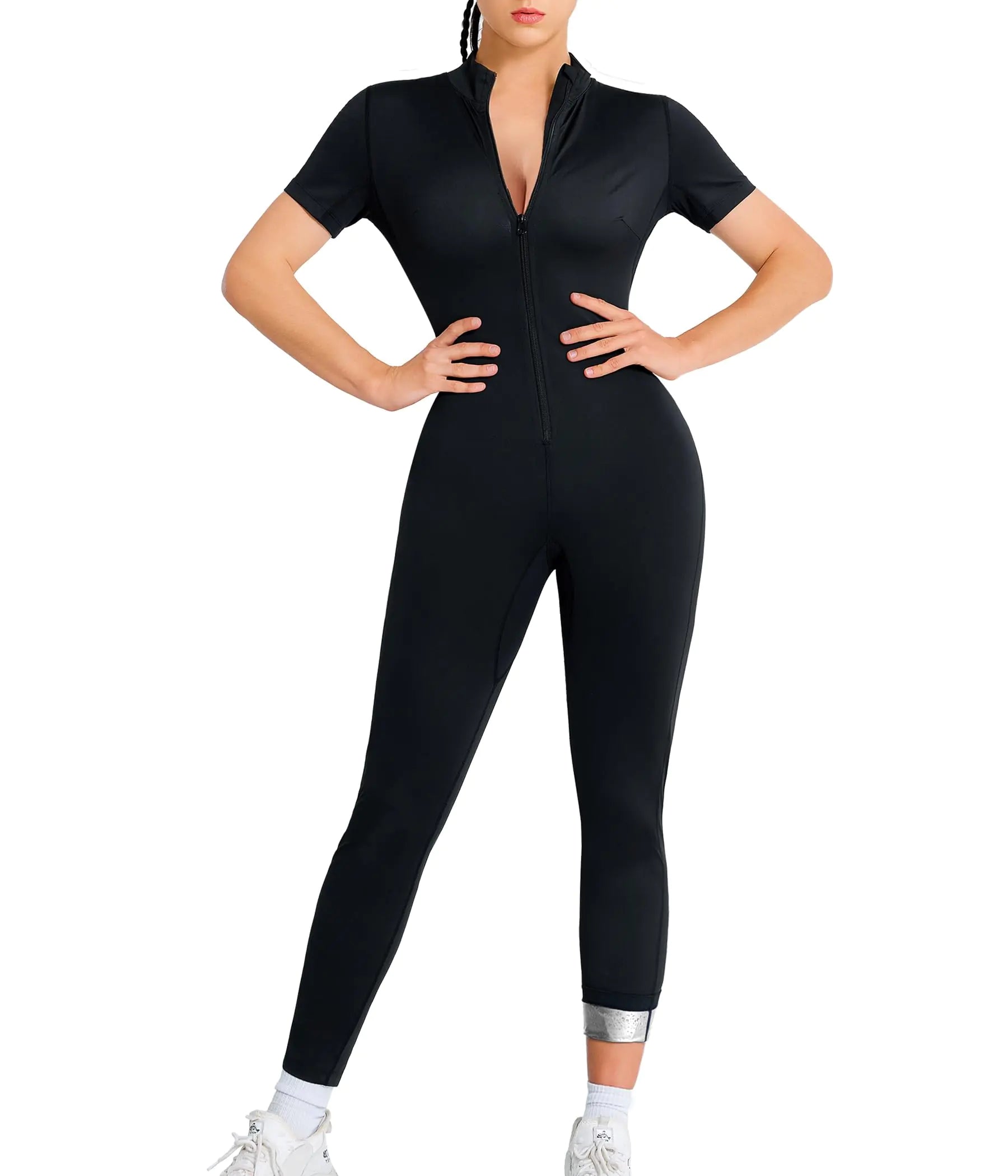 Junlan Sauna Suit Women Full Body Sauna Sweat Suit(SilverMedium)
