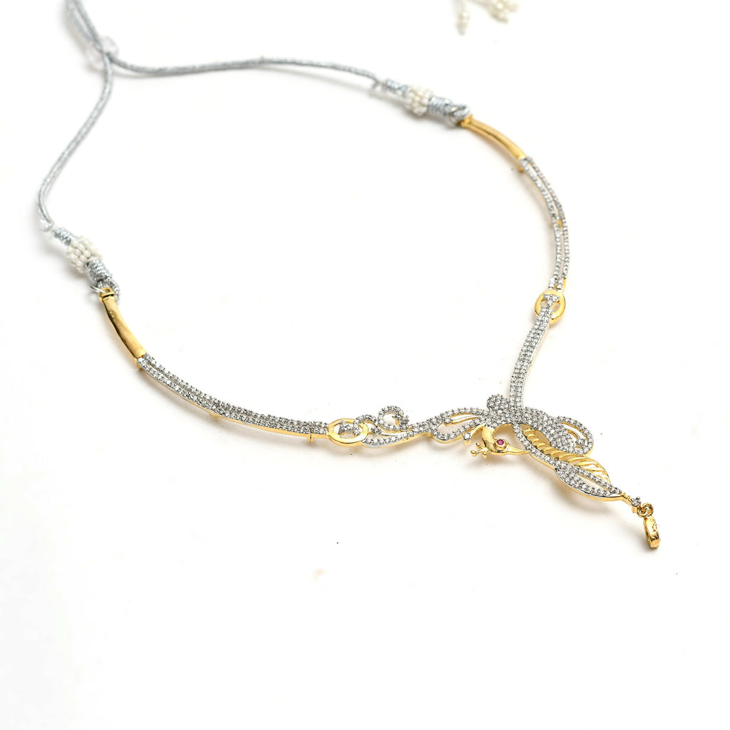 Silver-Plated American Diamond Choker Necklace Set for Women