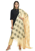 Golden window cotton dupatta with geometric self-work in gold and beige