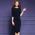 Women's 3/4 Sleeve Midi Dress with Side Ruched Detail - Image 4