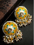 Joban Fashion Women Yellow Meenakari Flower Print Ethnic Trendy Stud Earring