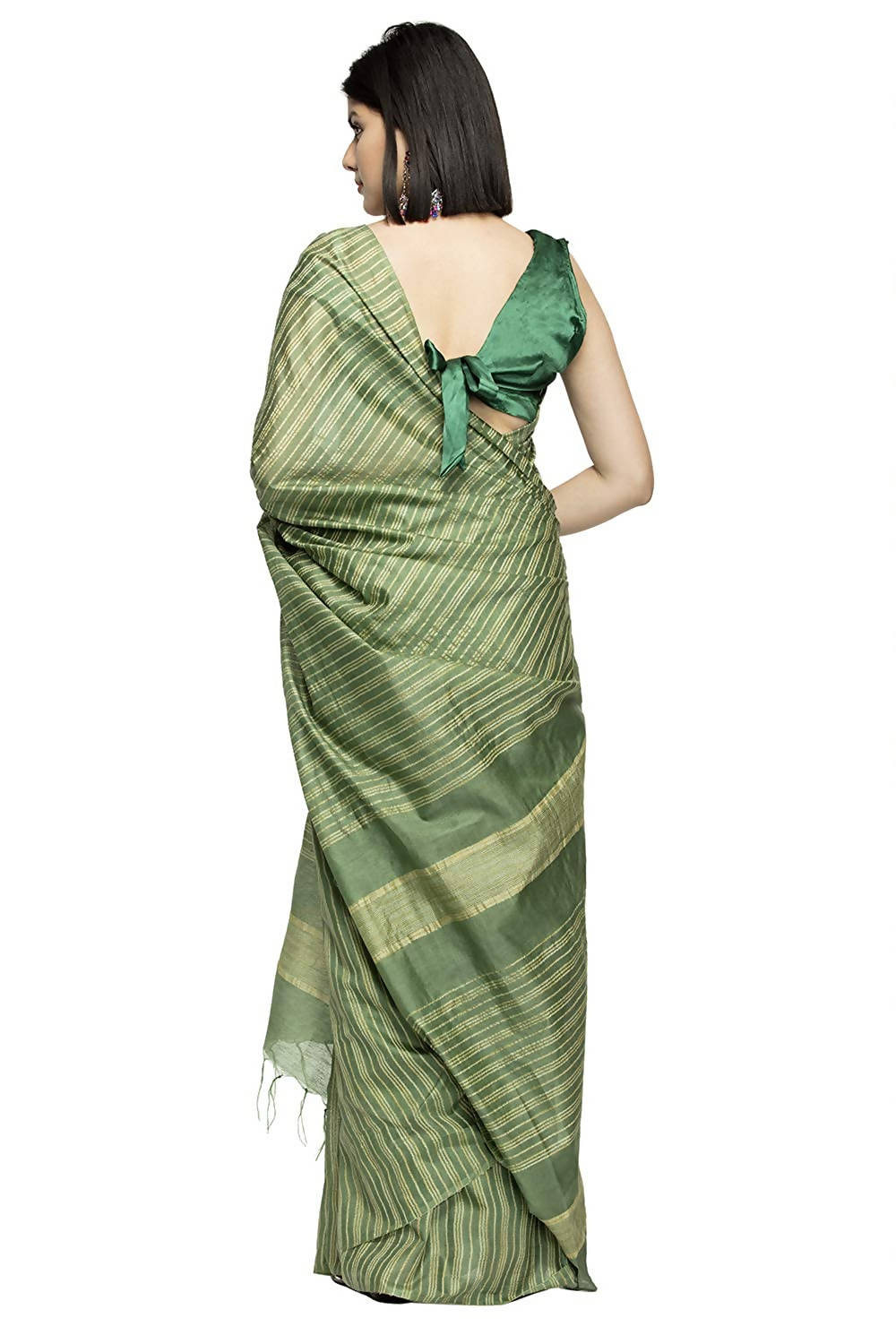Olive Green Bhagalpuri Saree with Unstitched Blouse Piece