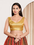Yellow gold mulberry silk sleeveless blouse with sweetheart neckline