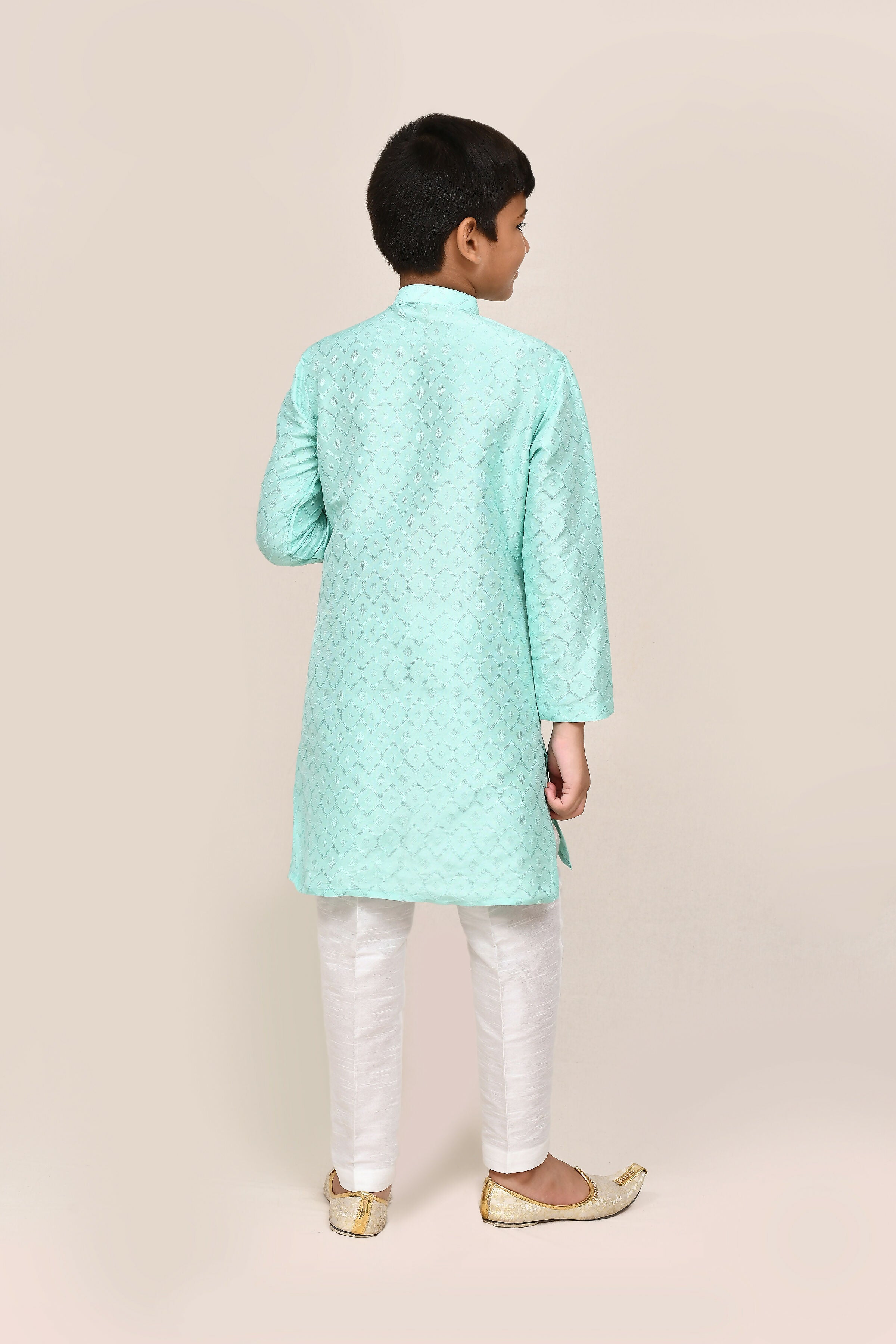 Ocean Green Cotton Silk Kurta with Straight Fit Pants