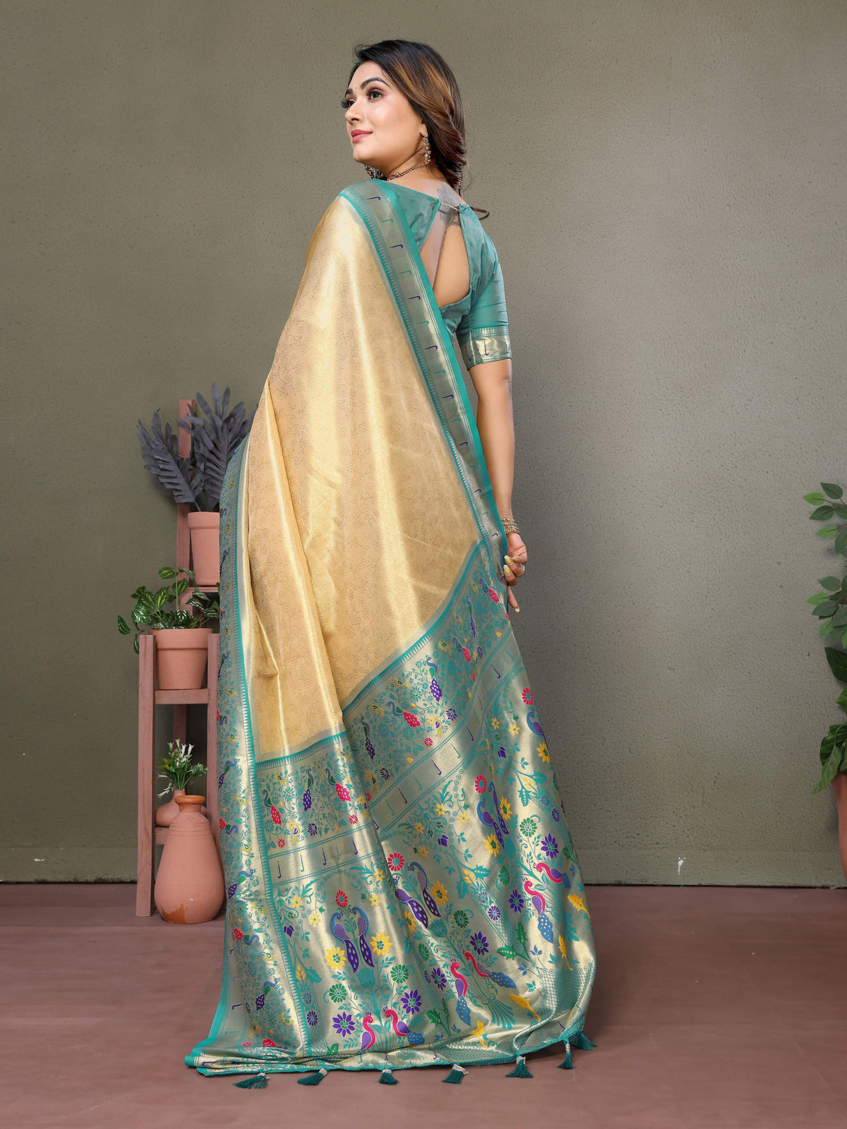 Cream Tissue Silk Paithani Woven Saree for Elegant Occasions