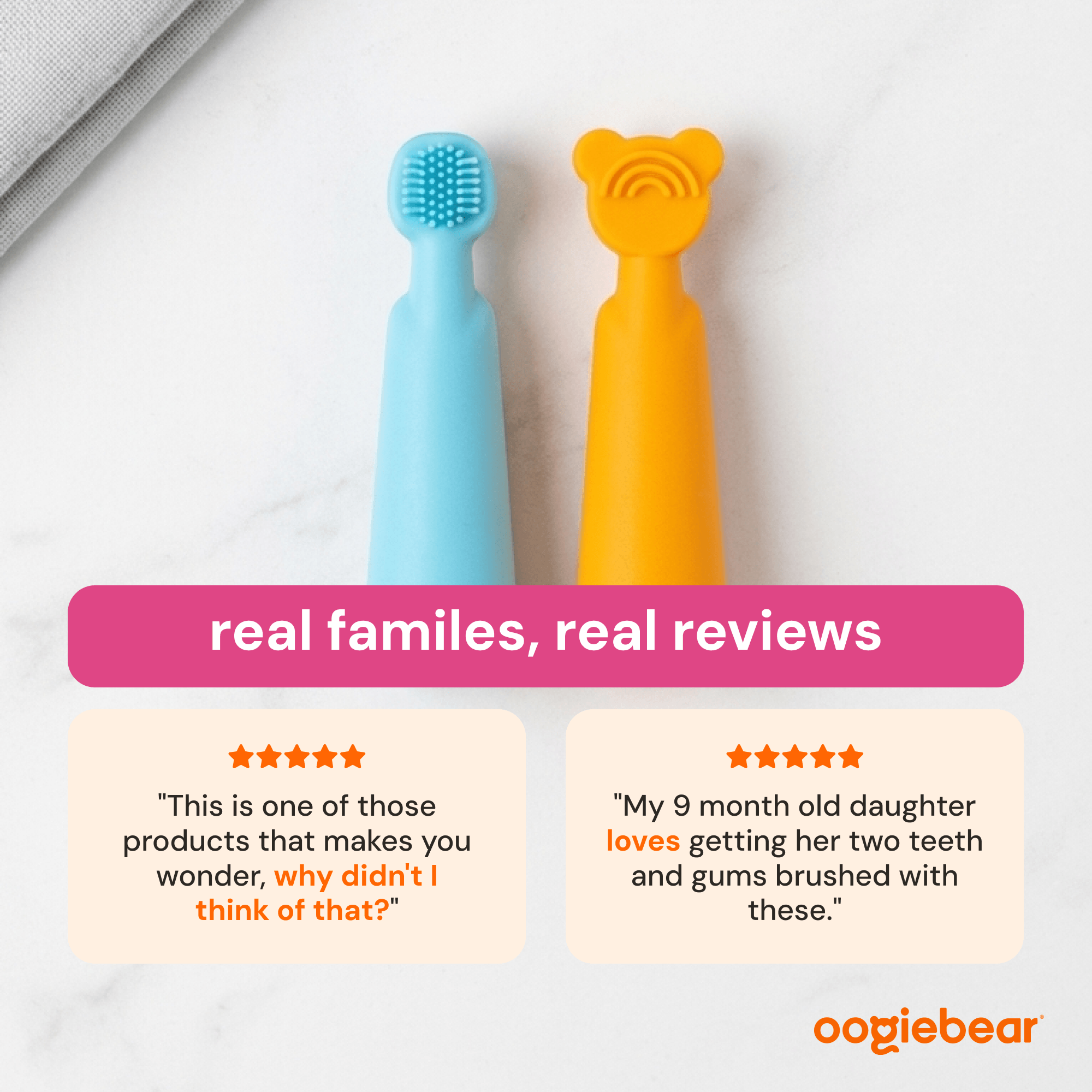 Baby Finger Toothbrush and Tongue Scraper Set - Blue/Orange