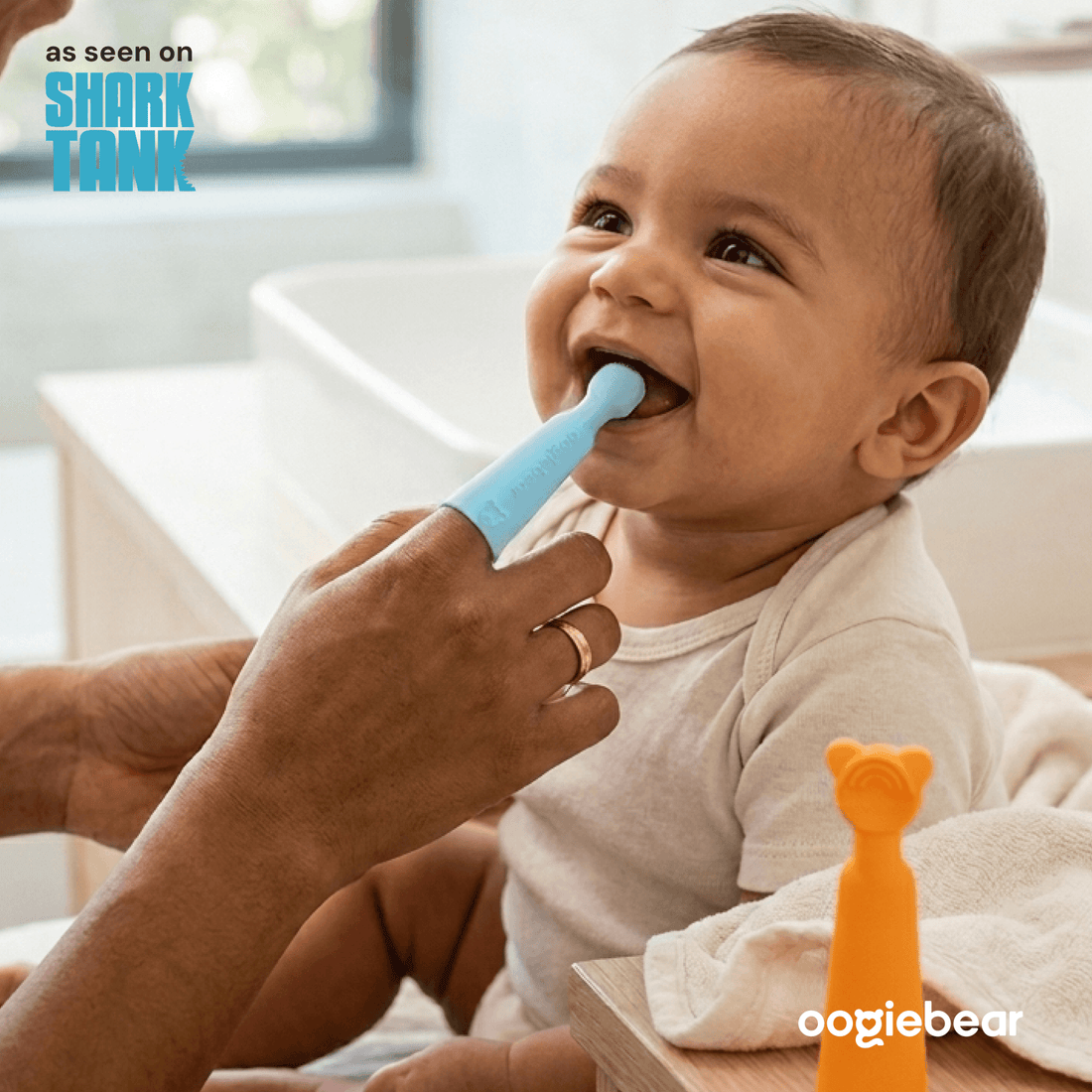 Baby Finger Toothbrush and Tongue Scraper Set - Blue/Orange