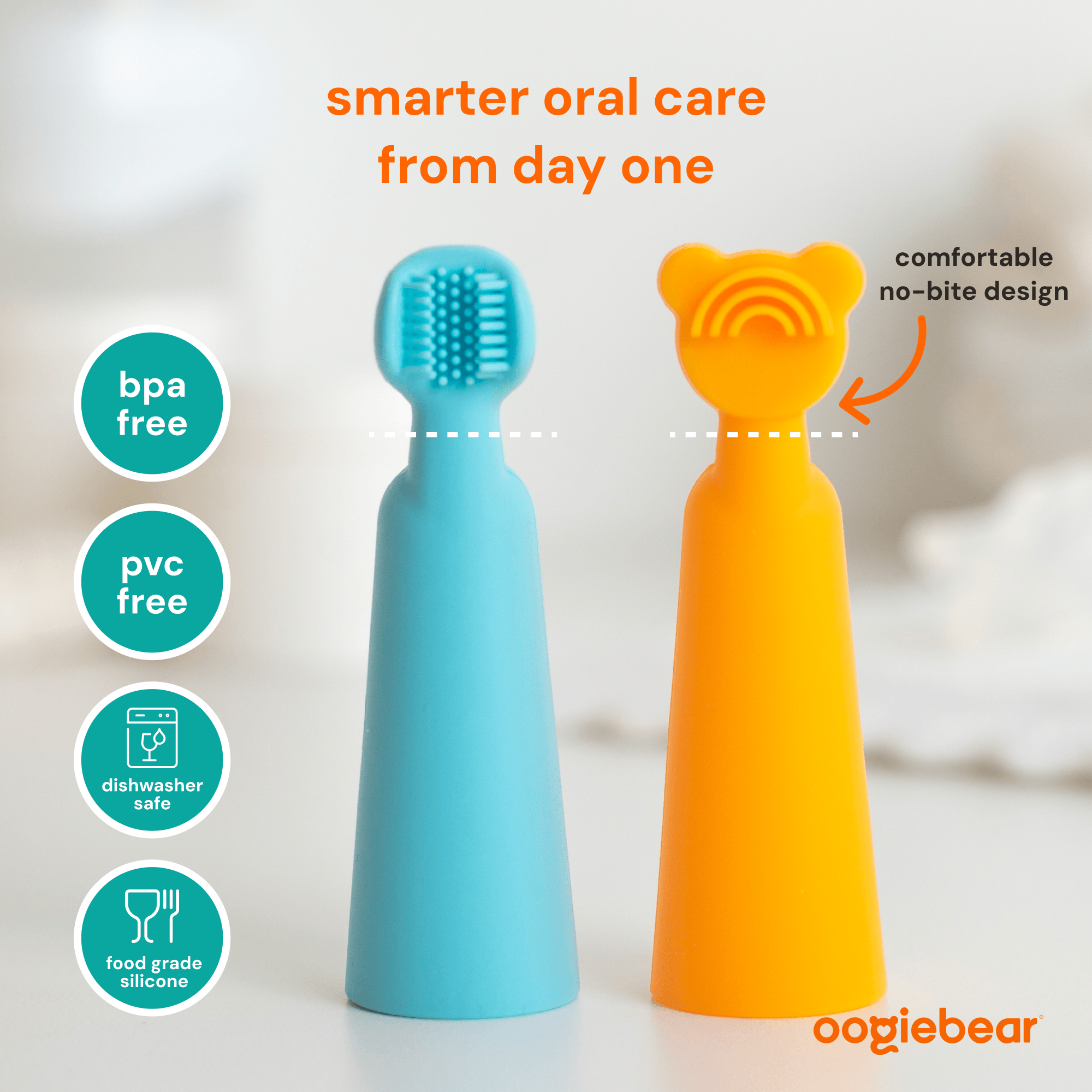 Baby Finger Toothbrush and Tongue Scraper Set - Blue/Orange