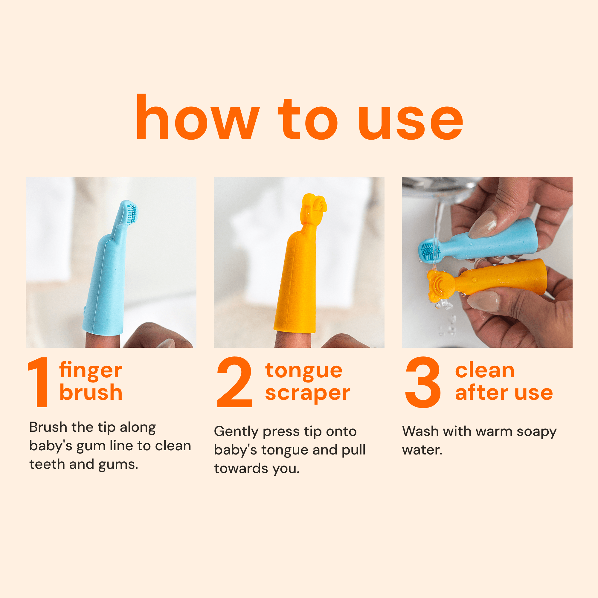 Baby Finger Toothbrush and Tongue Scraper Set - Blue/Orange