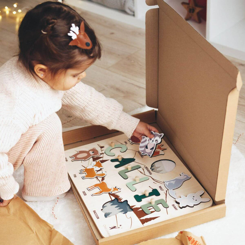 Personalized Woodland Name Puzzle - Baby's First Christmas Gift